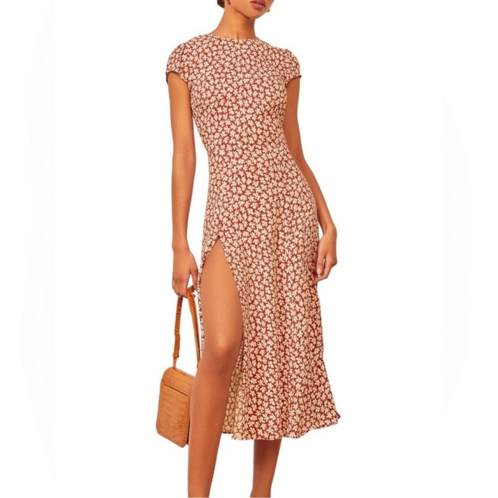 Reformation Red Floral Midi Dress (Size 12)